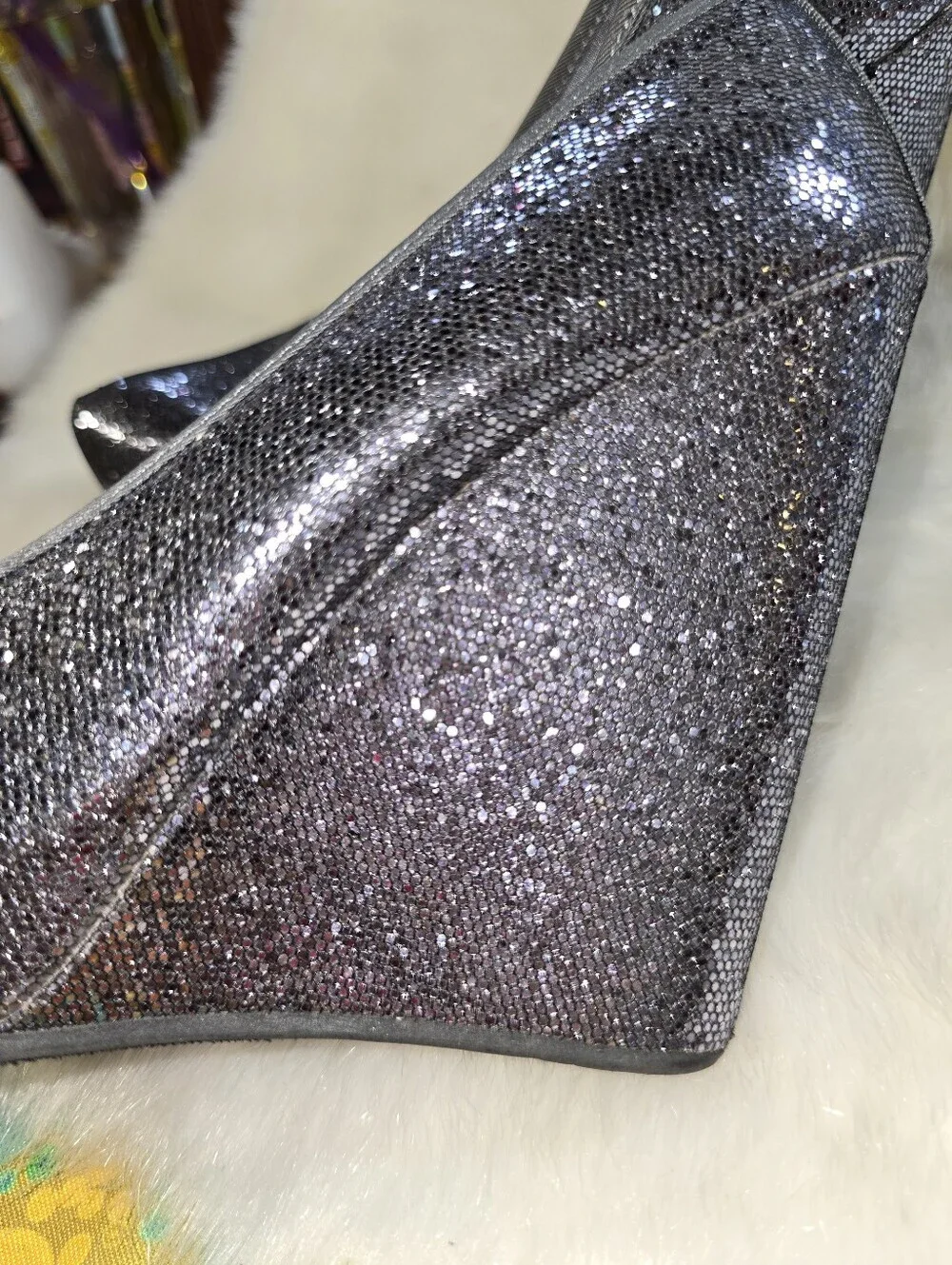 MIA Amore Icicle Silver Glitter Platform Wedge Pumps